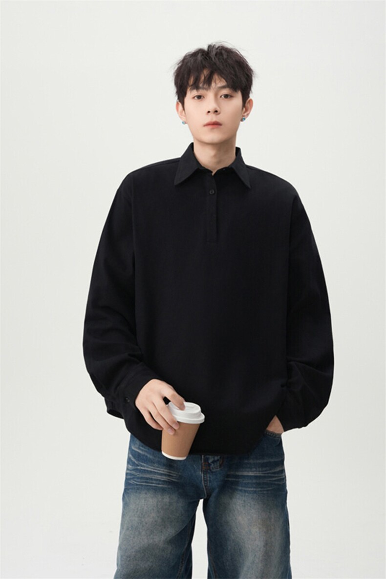 现货港风纯棉套头翻领长袖衬衫POLO衫男潮XZ608-CS2501-P40控68,男装Polo衫,星座608(原A046)