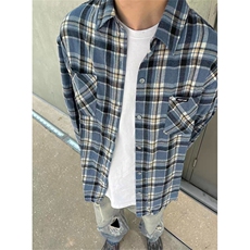 蓝色长袖格子衬衫男女生宽松百搭复古休闲慵懒感衬衣外套CS301，男装衬衫，星座1116A（原606A-3）