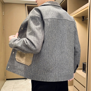 男新款呢子大衣秋冬妮子毛呢拼色宽松夹克外套A236-JK-5097-P135图片