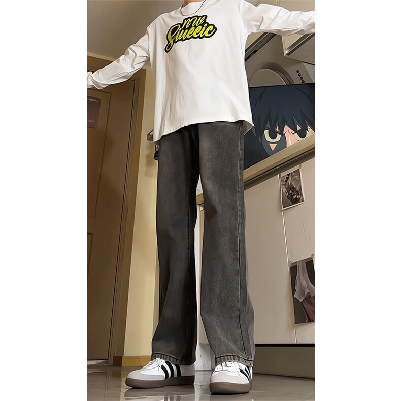 vintage美式高街牛仔裤男vibe水洗做旧微喇KZ010P58加绒68控78,男装牛仔裤,电商B312