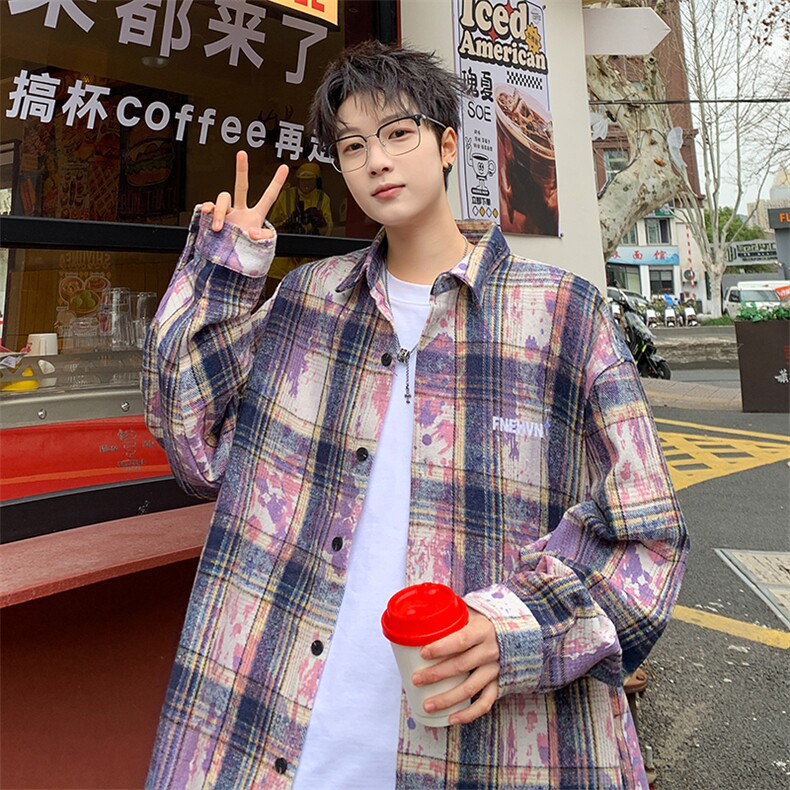 衬衫男秋季新款港风宽松大码扎染长袖衬衣CS3098-特P30，男装衬衫，星座214-3