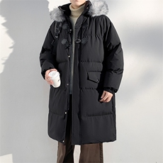 现货中长款棉衣男冬季加厚棉袄宽松连帽毛领棉服外套M107-P120，男装棉衣，星座308B-2
