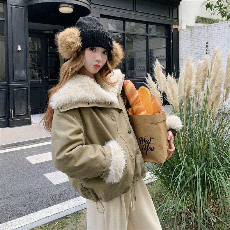 新款水洗复古毛毛内胆加厚派克服25129P190K288,女装短外套,2D035
