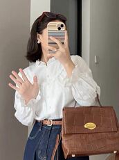 法式花边领水溶棉纯棉温柔风衬衣，女装衬衫，湘姗