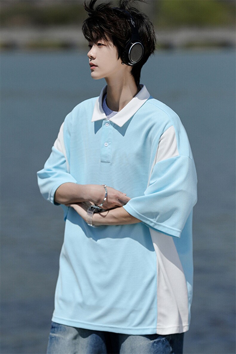 8XL-M拼接撞色短袖t恤男款夏季新款半袖POLO衫加肥加大码DT004P38,男装Polo衫,电商B312