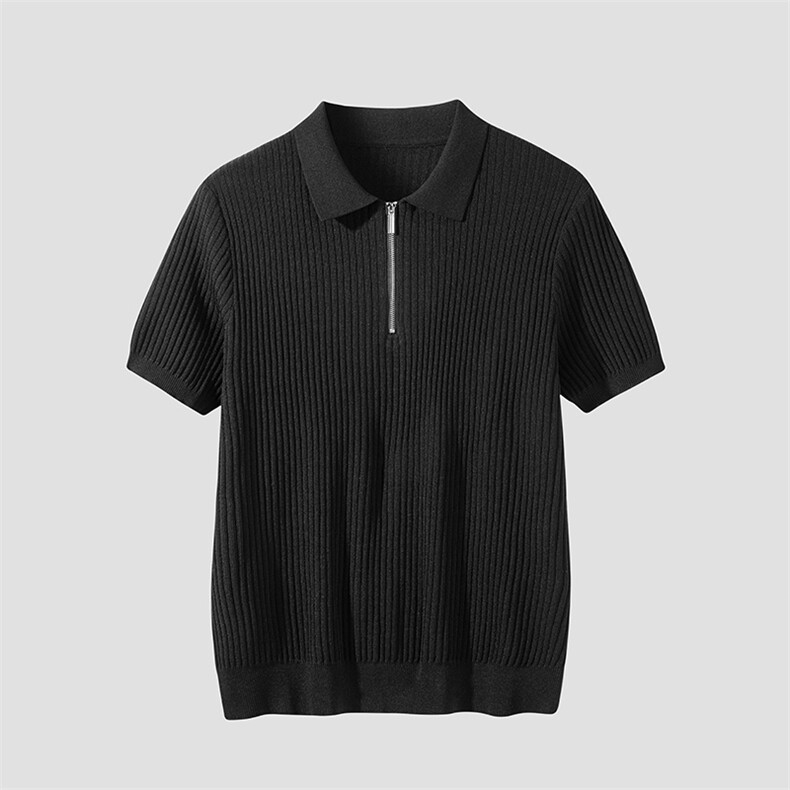 高级感夏季男士polo衫半拉链翻领冰丝针织短袖潮流修身半袖t恤男,男装T恤,星座914