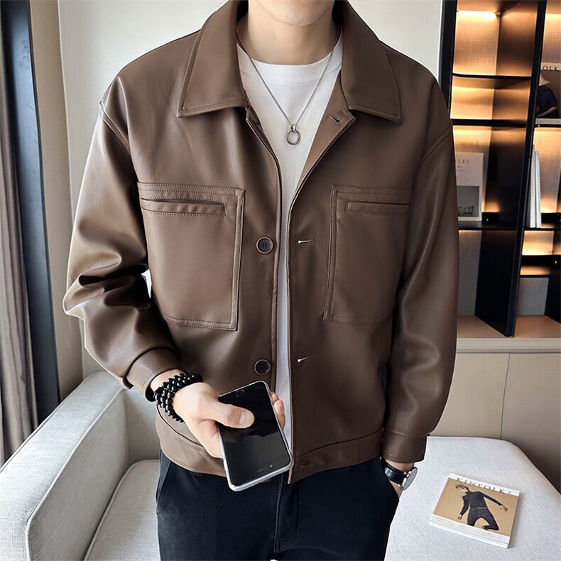 2025春季店主风免洗pu皮皮衣工装休闲夹克机车外套男PY110-P110，男装皮衣，电商A413