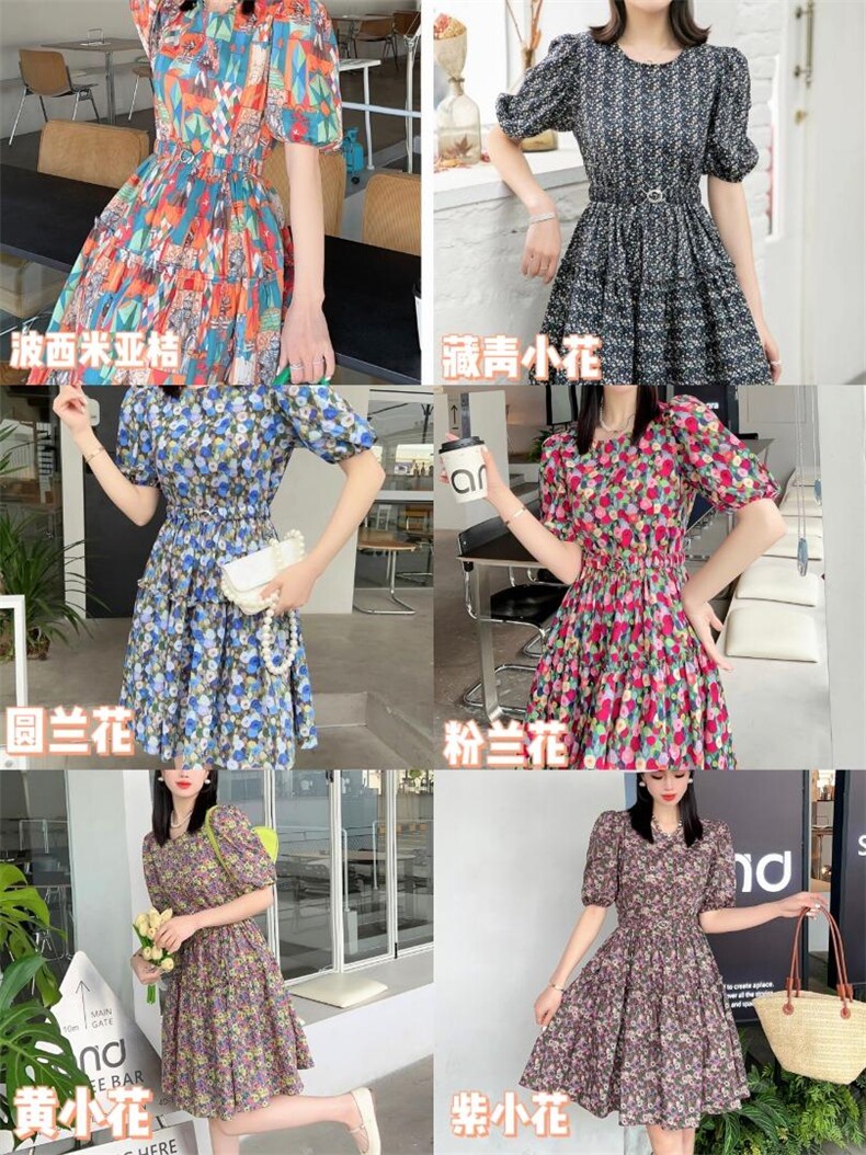 夏季新款韩版碎花连衣裙【配腰带】，女装连衣裙，艾美欧歌(1F)
