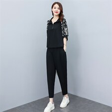 中年妈妈两件套大码减龄女装时尚2023夏季宽松显瘦花色中袖裤套装，女装套装/套裙，素月