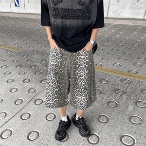 设计感高街豹纹短裤男女oversize设计感情侣五分中裤潮D38033-P43图片