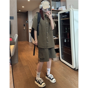 潮牌时尚休闲衬衫套装情侣新款衬衣短裤两件套夏季薄款TZ07/P70