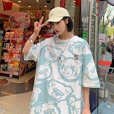 21夏款情侣风240克双纱棉高品质宽松大码圆领卡通印花T恤T50-P40，男装T恤，星座914-3