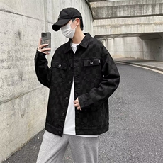 90%棉10%聚酯纤维男士格子休闲黑色牛仔外套夹克男JB51-P62，男装夹克，星座1109-3