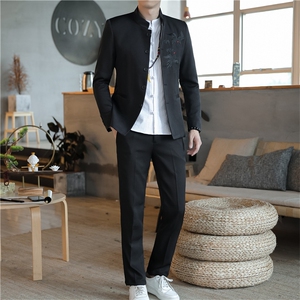 中山装西服套装男唐装西装两件套刺绣风外套A334-TZ209-P150图片