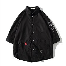 2021夏季新日系大码男无影墙个性印花绣标宽松七分袖衬衫C553-P40，男装衬衫，电商A001