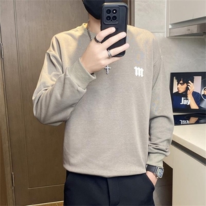 W3202-特P45春秋季潮牌修身圆领长袖t恤男士秋装上衣服内搭打底衫图片
