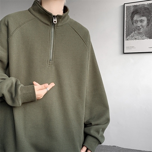 8XL-M 特大码卫衣男纯色百搭条纹肌理立领拉链长袖T恤男WY08P55图片