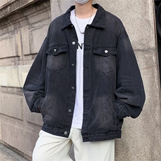 渐变牛仔外套男秋季美式水洗上衣宽松高街潮牌痞帅夹克衫2223/P70，男装工装外套，星座506
