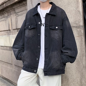 渐变牛仔外套男秋季美式水洗上衣宽松高街潮牌痞帅夹克衫2223/P70图片