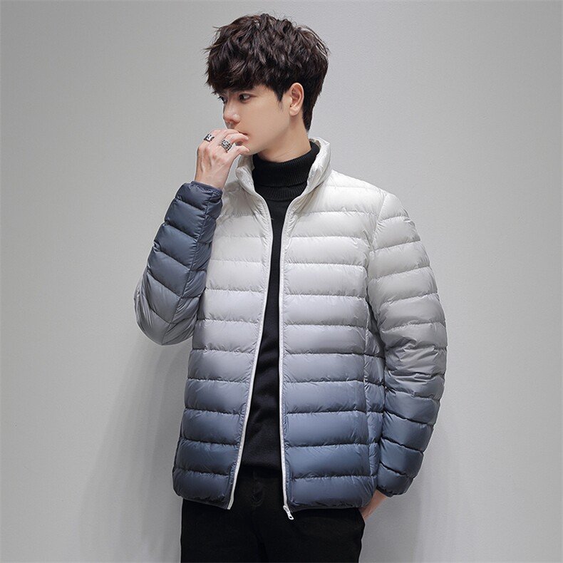 男女同款90绒立领轻薄羽绒服外套情侣装羽绒内胆渐变羽绒外套，男装羽绒服，钱塘723