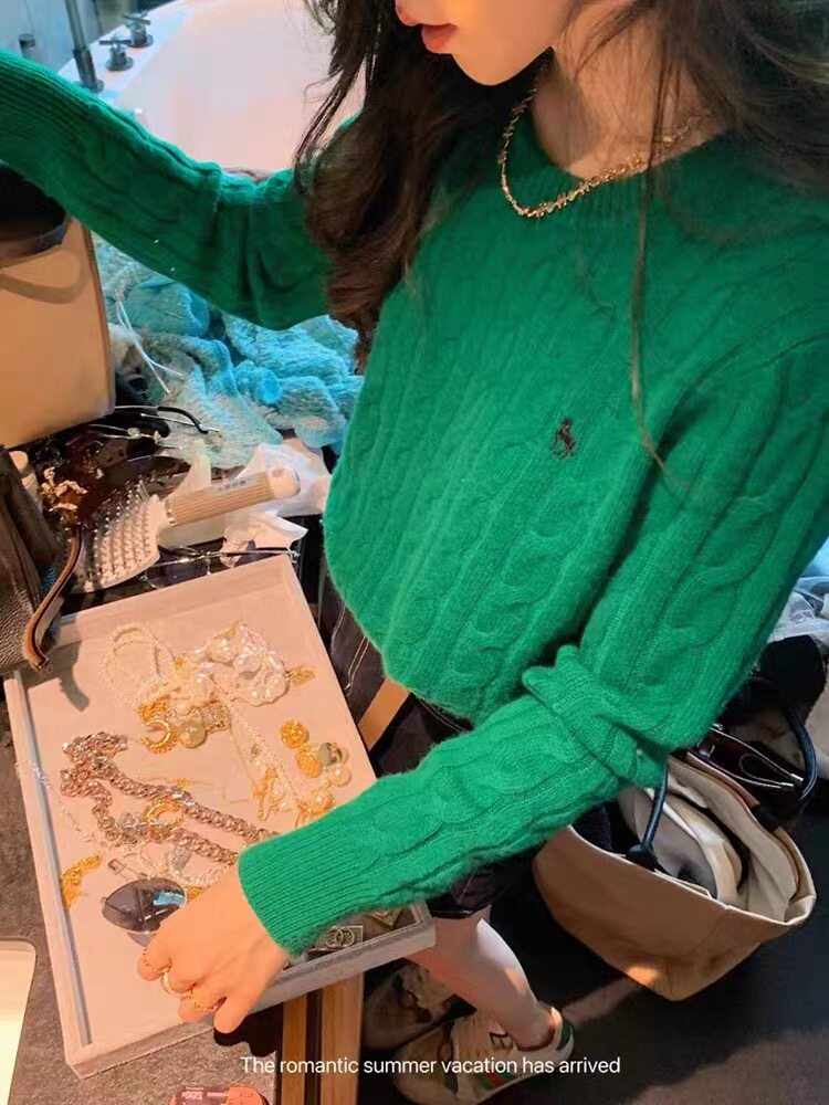 时尚女款独角兽刺绣麻花圆领加厚包芯纱针织衫,针织衫/毛衣,雪真羊绒