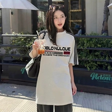 抖音得物品质二开240克宽松纯棉美式潮牌印花三条杠中性风短袖T恤，男装T恤，电商A486