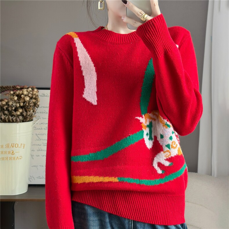 2025年秋季时尚百搭通勤简约休闲旋转木马，女装羊毛衫，佰米娇羊绒