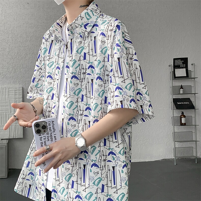 8XL-M花衬衫男短袖夏季薄款冰丝半袖宽松大码休闲外套DC28008P38图片