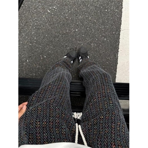 彩灰色灯芯绒直筒裤男款秋冬小香风编织条纹卫裤宽松显腿长休闲裤图片