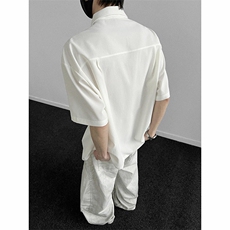 得物抖音品质二开老钱风亚麻冰丝纹短袖衬衫男女休闲美式潮牌衬衣，男装T恤，电商A486