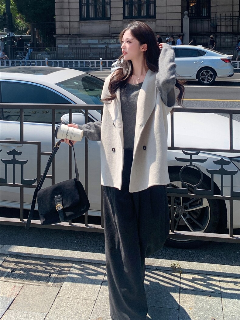 现货主推款双面羊毛呢百搭连帽女马甲毛呢外套,女装毛呢外套,SL