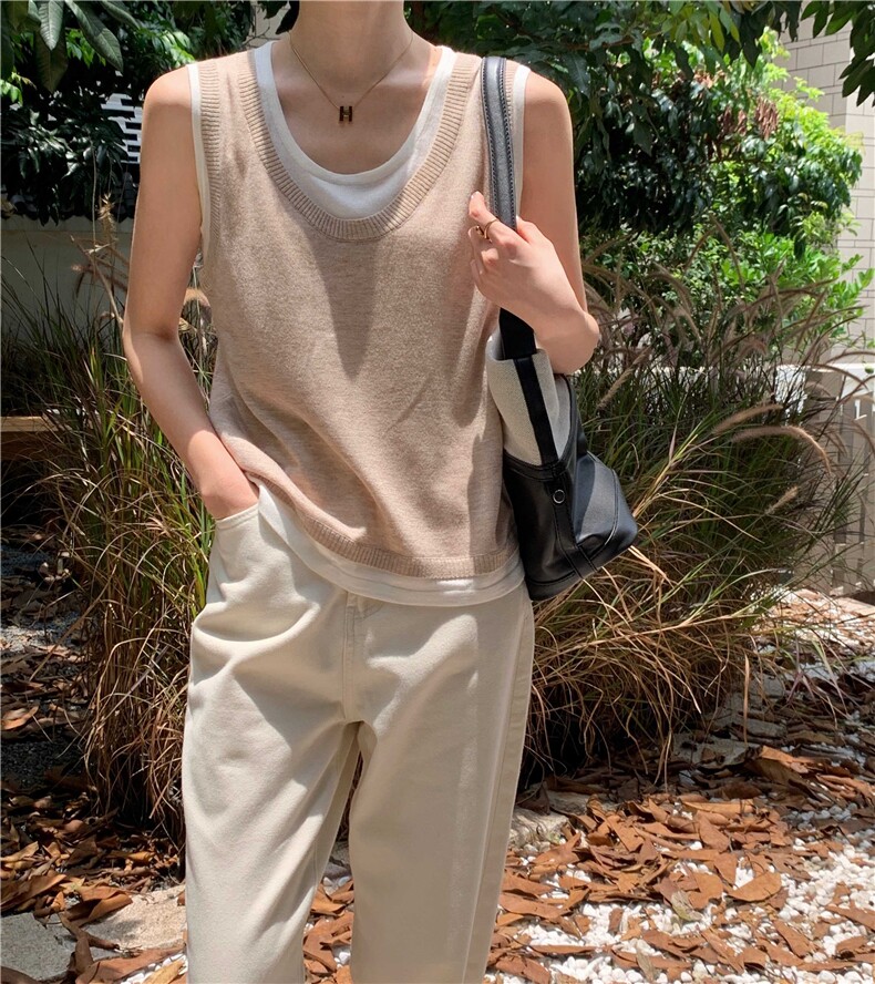 简约百搭针织背心女夏季新款宽松无袖上衣,针织衫/毛衣,伟祺羊绒
