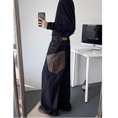 美式座山蟒牛仔裤男女潮牌复古宽松阔腿裤小众拖地裤WLY222-P55，男装牛仔裤，星座1008