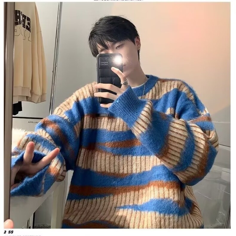 美式复古条纹软糯毛衣男女款秋冬季条纹情侣针织衫外套MY560,男装针织衫/毛衣,星座208-5