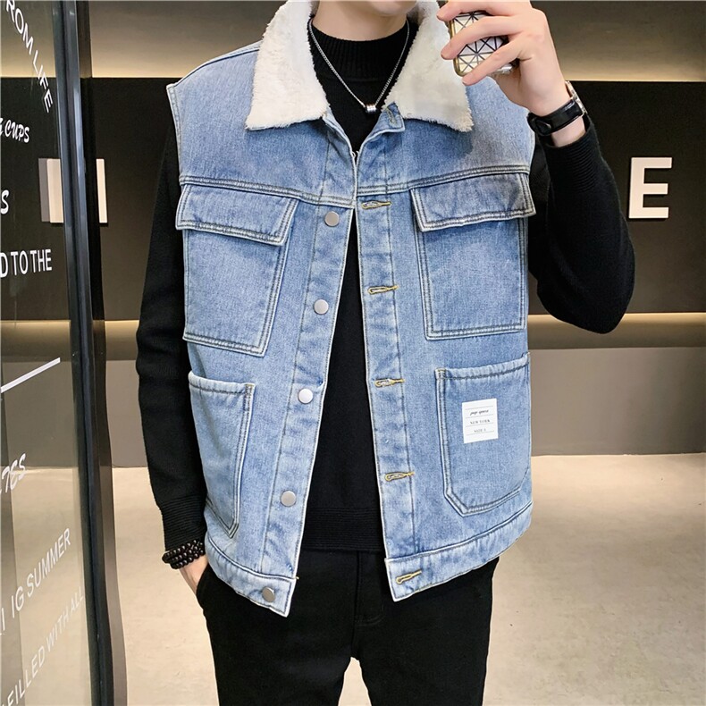 MJ215J-68-限价98M-5XL牛仔马夹大码加绒羊羔绒工装ins,男装工装外套,星座103A