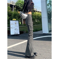 美式微喇叭工装裤牛仔裤女秋季高腰显瘦复古辣妹垂感马蹄裤子，男装牛仔裤，星座506A