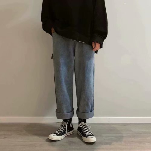 主推宽松牛仔裤男BF风垂感直筒阔腿裤嘻哈韩版老爹裤kz212-p38,男装牛仔裤,星座1008-2