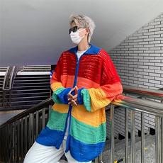 彩色针织开衫男女秋季高级感镂空薄款毛衣宽松休闲外套WY0217-P47，男装针织衫/毛衣，星座308B-2