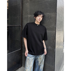 夏季新款cleanfit短袖小众男白色半拉链T恤休闲五分袖ST594-P35，男装T恤，星座412-1