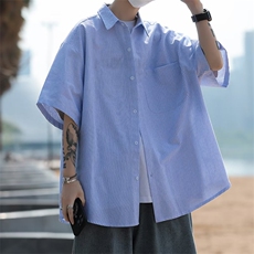 细条纹衬衫男短袖韩版潮流帅气2026夏季新款ins宽松外套CY305-P28，男装T恤，星座412