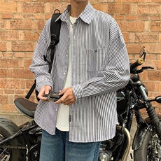 条纹衬衫男长袖日系港风宽松帅气衬衣韩版百搭休闲外套CS224-p30，男装衬衫，星座1008