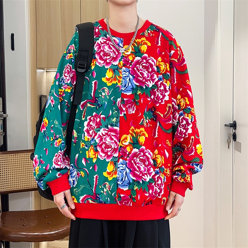 W1圆领大花大码卫衣拼接外套男撞色休闲套头衫潮团队服火锅店，女装短外套，星座115A(原星座507）