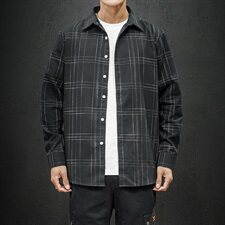 秋季男士宽松个性线条潮衬衫青少年日系大码潮男寸衣CS335-P35，男装衬衫，电商A128