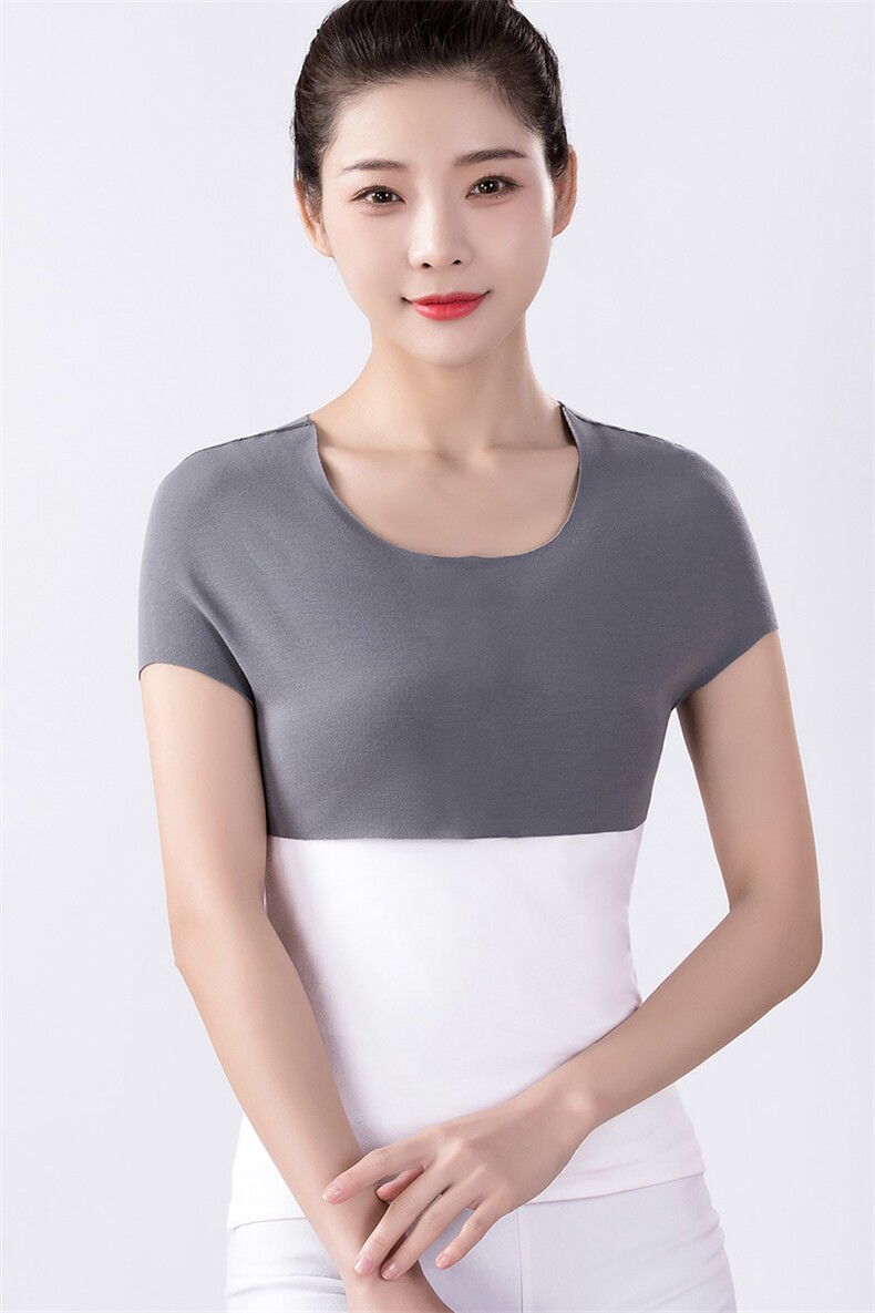 秋冬新款莫代尔高弹贴肤无痕护肩保暖内衣女短袖打底衫,饰品周边,晨宏羊绒