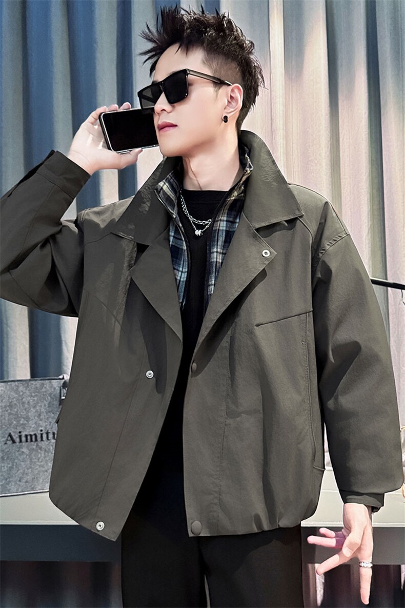 MY9006-P148控198拼接棉衣男高级加厚假两件格子棉服外套秋冬新款,男装棉衣,星座102A（原电商D309-1）