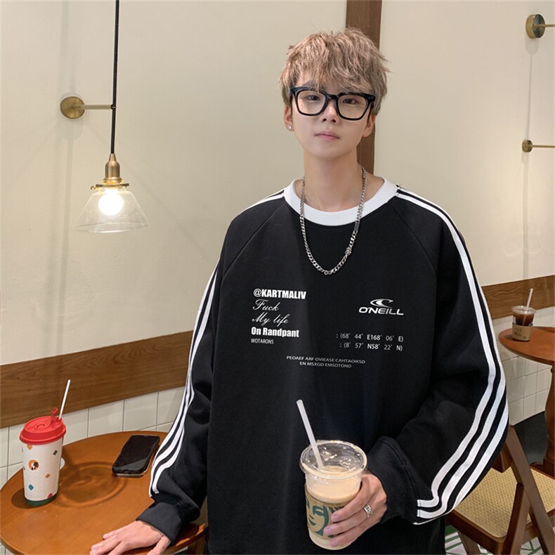 美式三杠条纹复圆领卫衣秋冬男女宽松长袖SW2466-P45控6850棉,男装卫衣,电商B370
