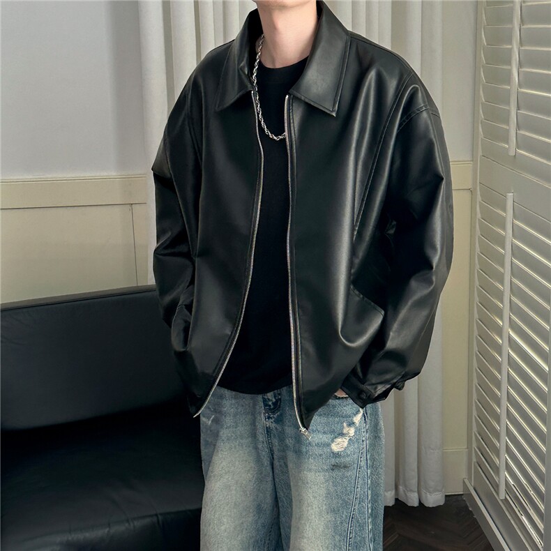 现货主推高质量皮衣外套男宽松皮夹克机车服A026P95加绒P105,男装夹克,电商A351