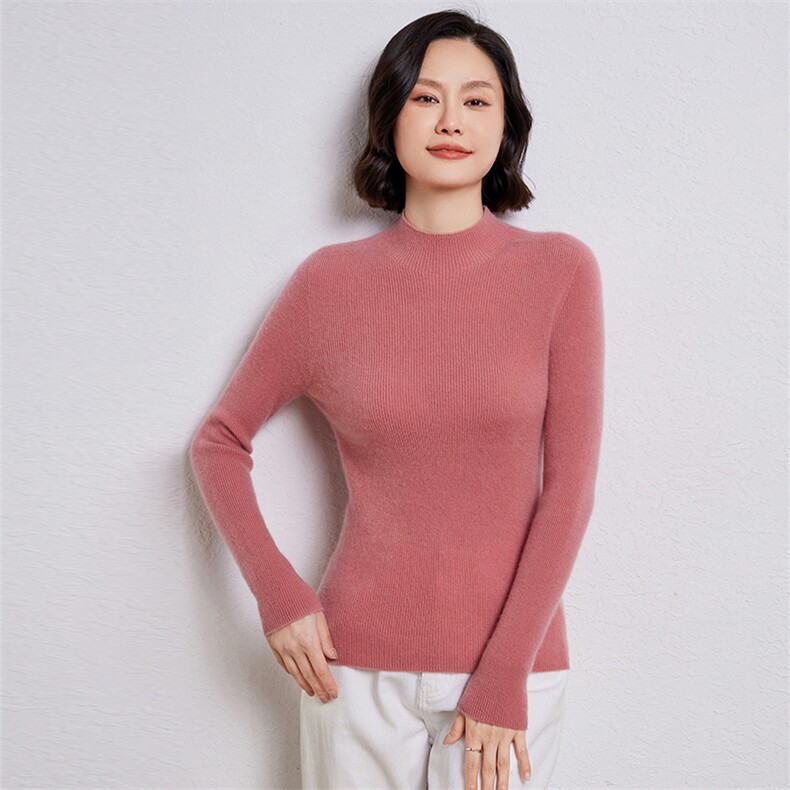 优雅女士羊毛半高领毛衣简约百搭显瘦长袖针织衫,女装羊毛衫,温伦斯特羊绒