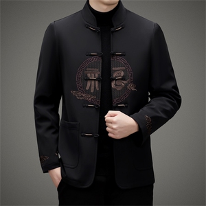 长期有货中老年风唐装棉服中山装盘扣男加绒复古棉衣外套图片