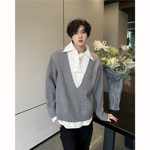 现货 26春季设计感假两件制服感针织领带衬衫套头卫衣MY05-P148图片